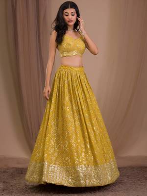 yellow georgette embroidered traditional lehenga choli 4
