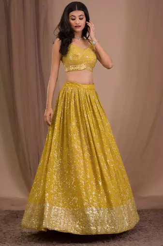 yellow georgette embroidered traditional lehenga choli