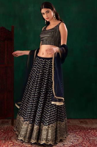 black georgette embroidered traditional lehenga choli
