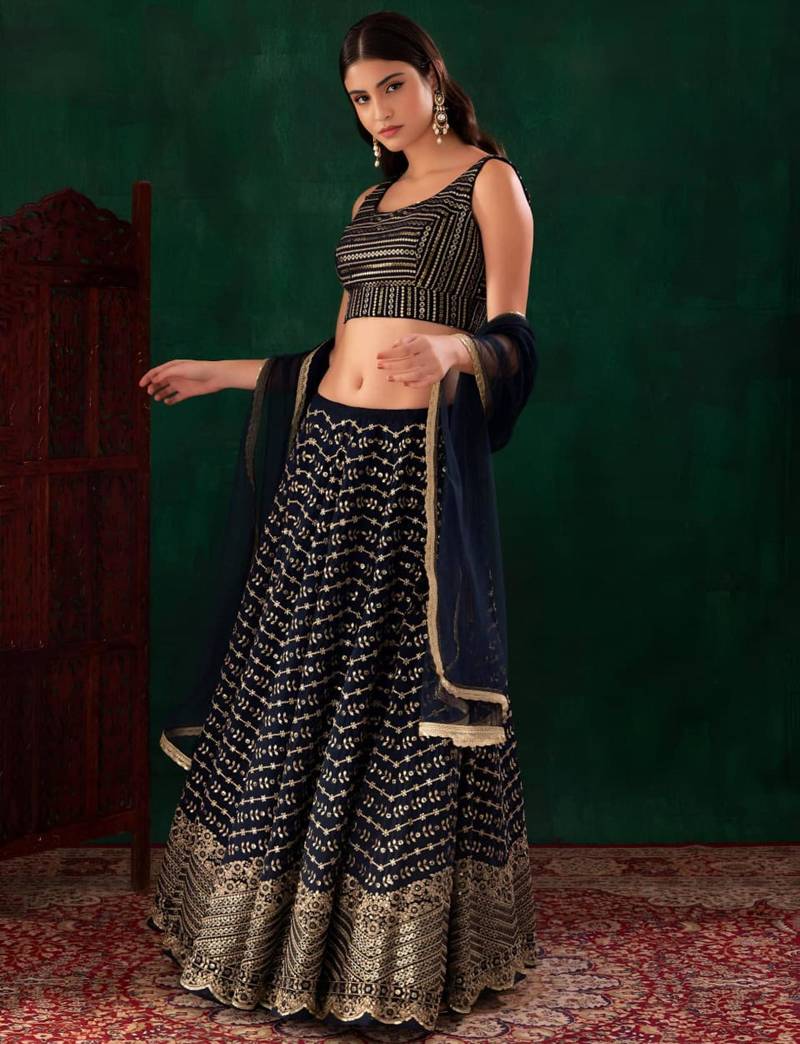 black georgette embroidered traditional lehenga choli