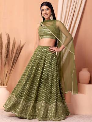 olive georgette embroidered traditional lehenga choli 1
