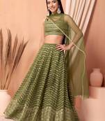 olive georgette embroidered traditional lehenga choli