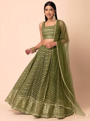 olive georgette embroidered traditional lehenga choli 2