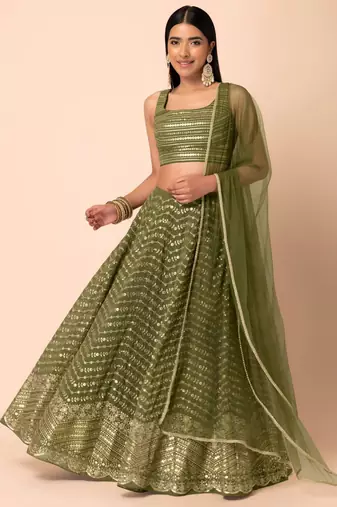 olive georgette embroidered traditional lehenga choli