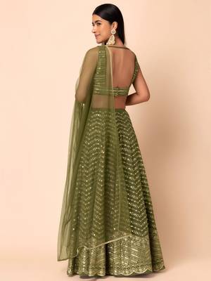 olive georgette embroidered traditional lehenga choli 3