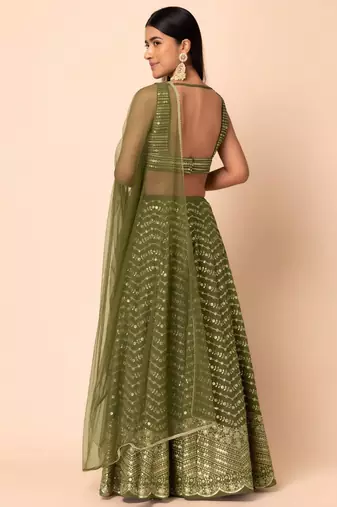 olive georgette embroidered traditional lehenga choli