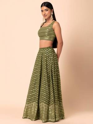 olive georgette embroidered traditional lehenga choli 4