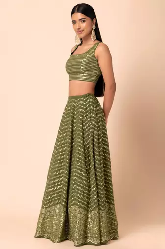 olive georgette embroidered traditional lehenga choli
