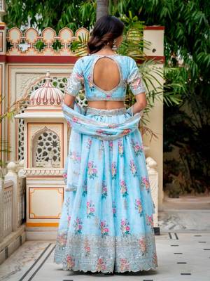 sky blue georgette printed traditional lehenga choli 2