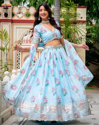 sky blue georgette printed traditional lehenga choli 4