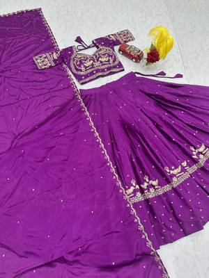 purple silk blend embroidered traditional lehenga choli with free size upto 42 4