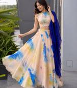 multicolor organza printed traditional lehenga choli with free size upto 42