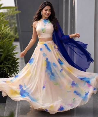 multicolor organza printed traditional lehenga choli with free size upto 42 2