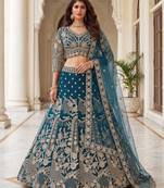 teal net embroidered traditional lehenga choli