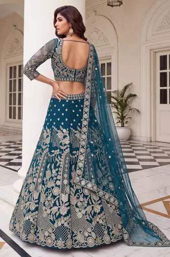 teal net embroidered traditional lehenga choli