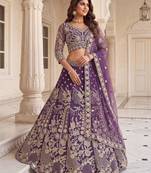purple net embroidered traditional lehenga choli