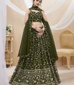 olive net embroidered traditional lehenga choli