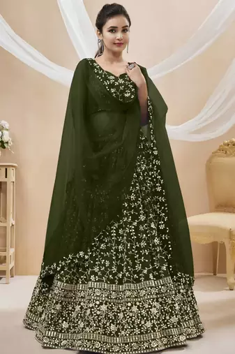 olive net embroidered traditional lehenga choli