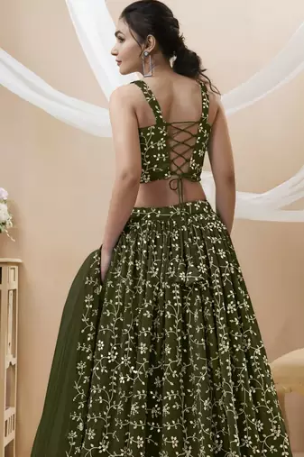 olive net embroidered traditional lehenga choli