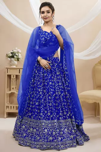 blue net embroidered traditional lehenga choli