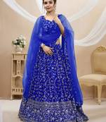blue net embroidered traditional lehenga choli