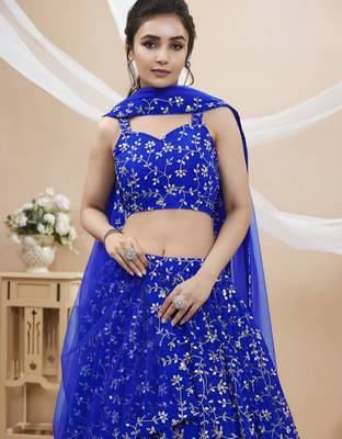 blue net embroidered traditional lehenga choli 2