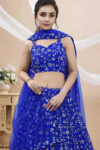 blue net embroidered traditional lehenga choli