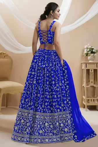 blue net embroidered traditional lehenga choli