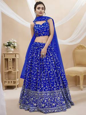 blue net embroidered traditional lehenga choli 4