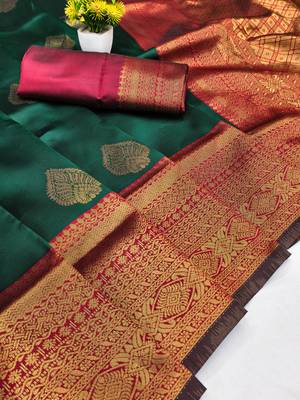 green silk blend banarasi saree with blouse  7