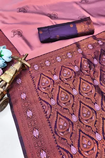 Wine purple silk blend saree with unstitched blouse piece
