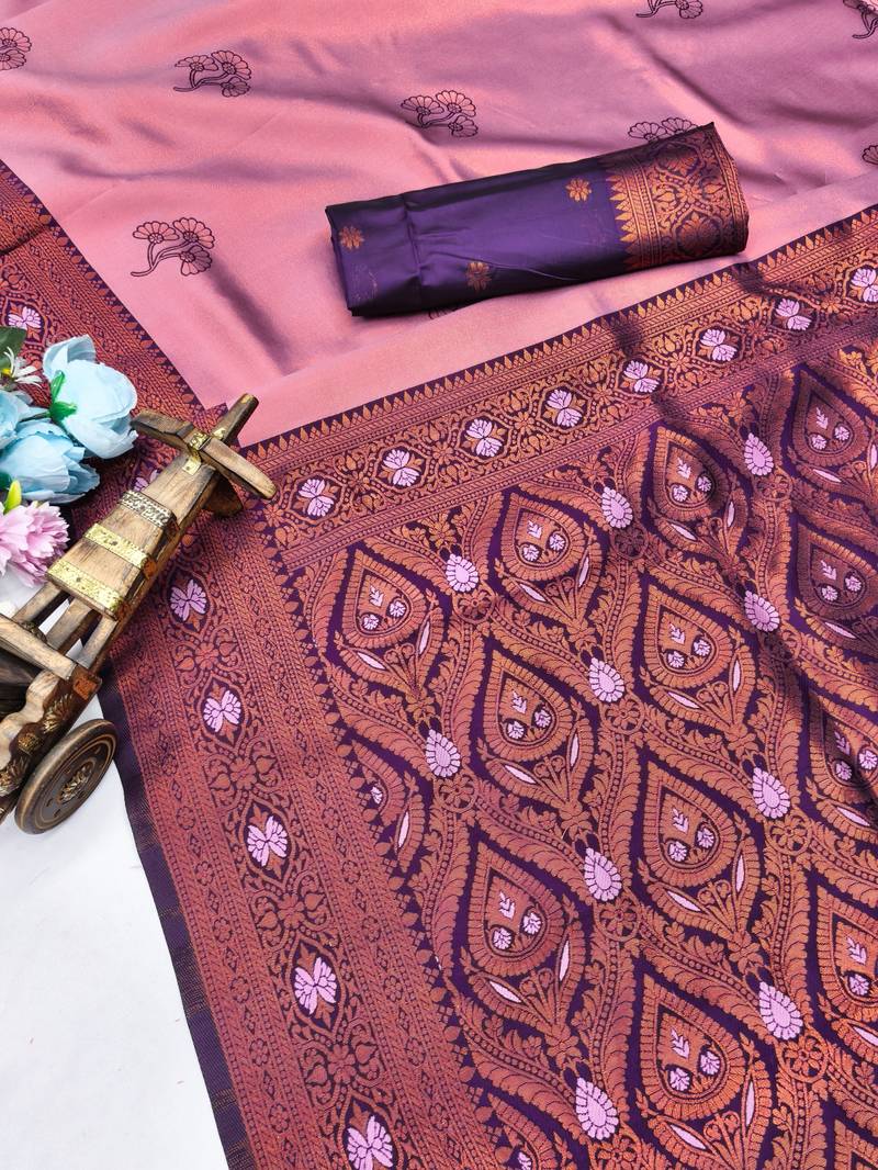 Wine purple silk blend saree with unstitched blouse piece