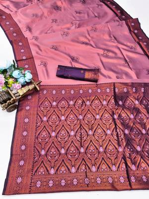 Wine purple silk blend saree with unstitched blouse piece 6