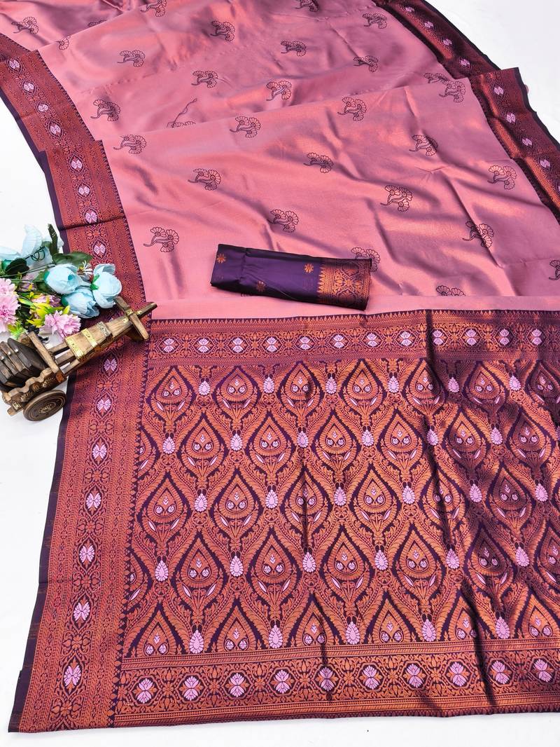 Wine purple silk blend saree with unstitched blouse piece