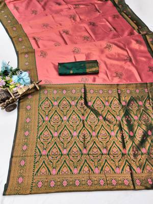 Green gajri silk blend saree with unstitched blouse piece 6