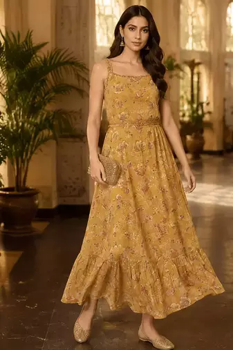 Golden Bloom Floral Maxi Dress