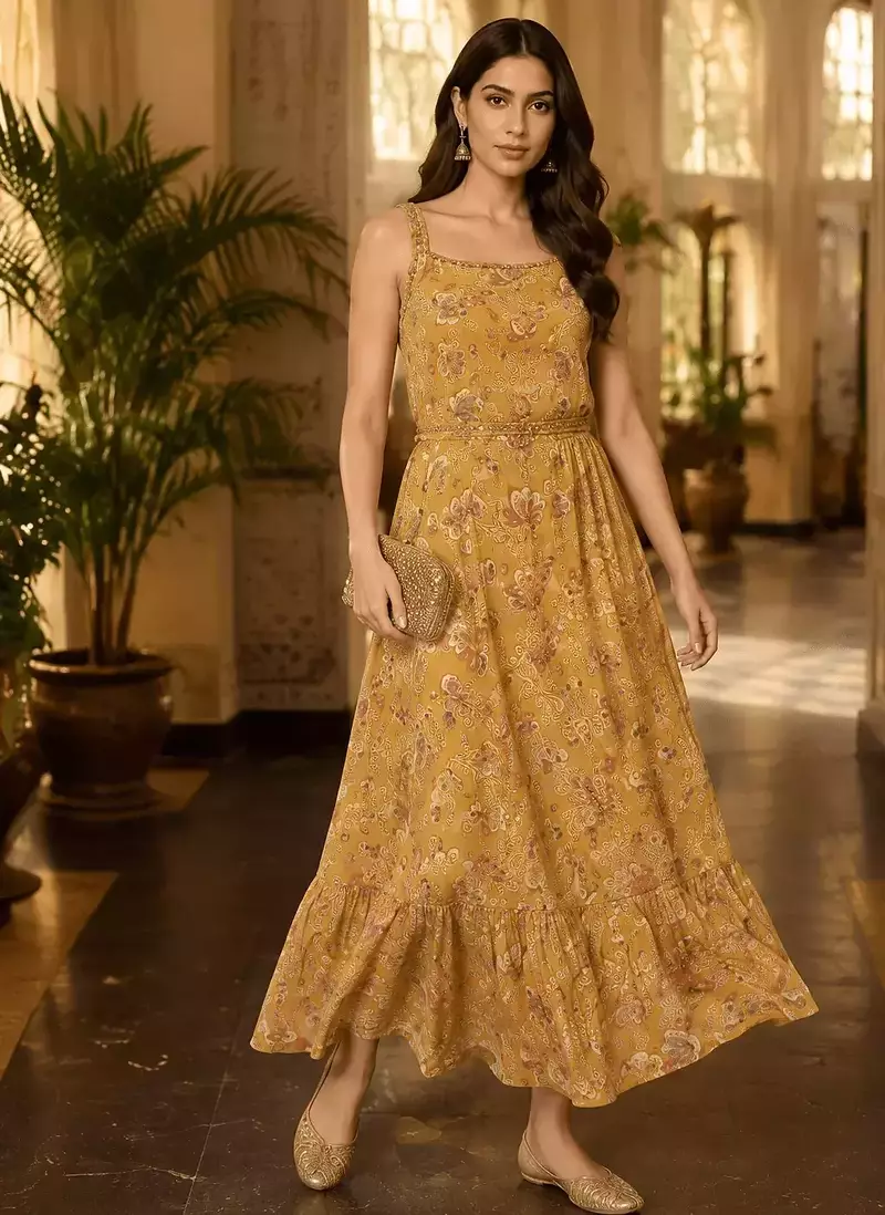 Golden Bloom Floral Maxi Dress