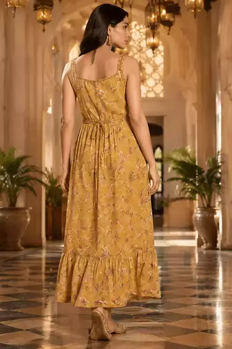 Golden Bloom Floral Maxi Dress