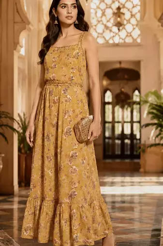 Golden Bloom Floral Maxi Dress