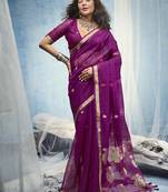 Magenta pure munga silk blend handloom saree and contrast weaving border with organza pallu