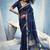 Navy blue pure munga silk blend handloom saree and contrast weaving border with organza pallu