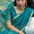 Turquoise pure munga silk blend handloom saree and contrast weaving border with organza pallu