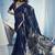 Navy blue pure munga silk blend handloom saree and contrast weaving border with organza pallu