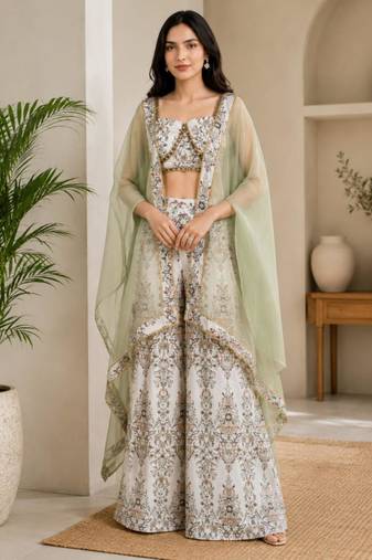 White crepe printed palazzo set