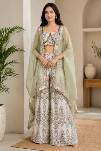 White crepe printed palazzo set