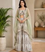 White crepe printed palazzo set