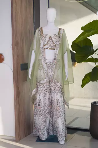 White crepe printed palazzo set