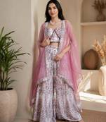 White crepe printed palazzo set
