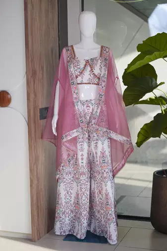 White crepe printed palazzo set