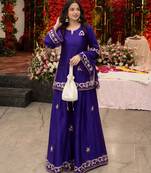 Purple crepe embroidered palazzo set